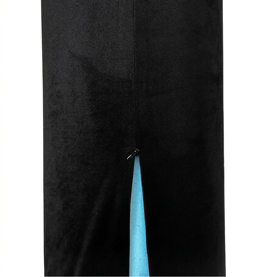 Black garment cover with a blue interior on a white background
