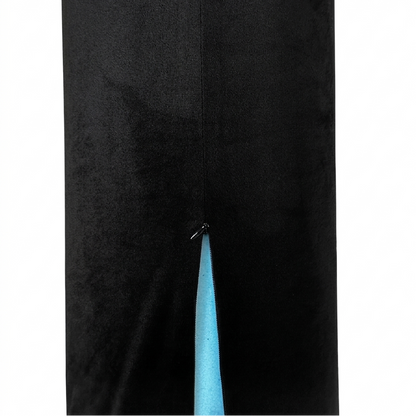 Black garment cover with a blue interior on a white background